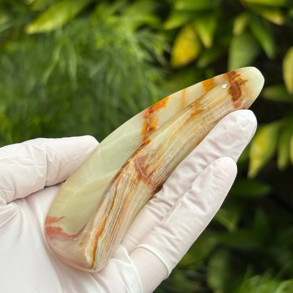 Green Banded Calcite Moon Shaped Crystal Dish / Plate - Trade Name: Green Onyx